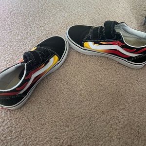 Vans low- size 1.5y. Flames and black with velcro.
